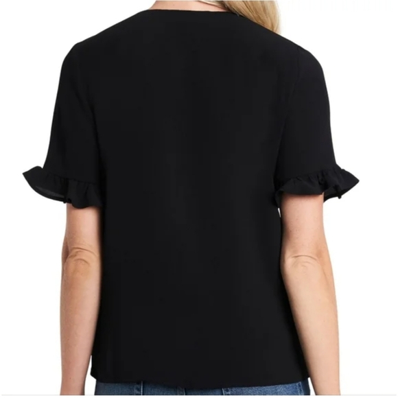CeCe Black Button-Front Ruffle Sleeve Blouse - Picture 2 of 7